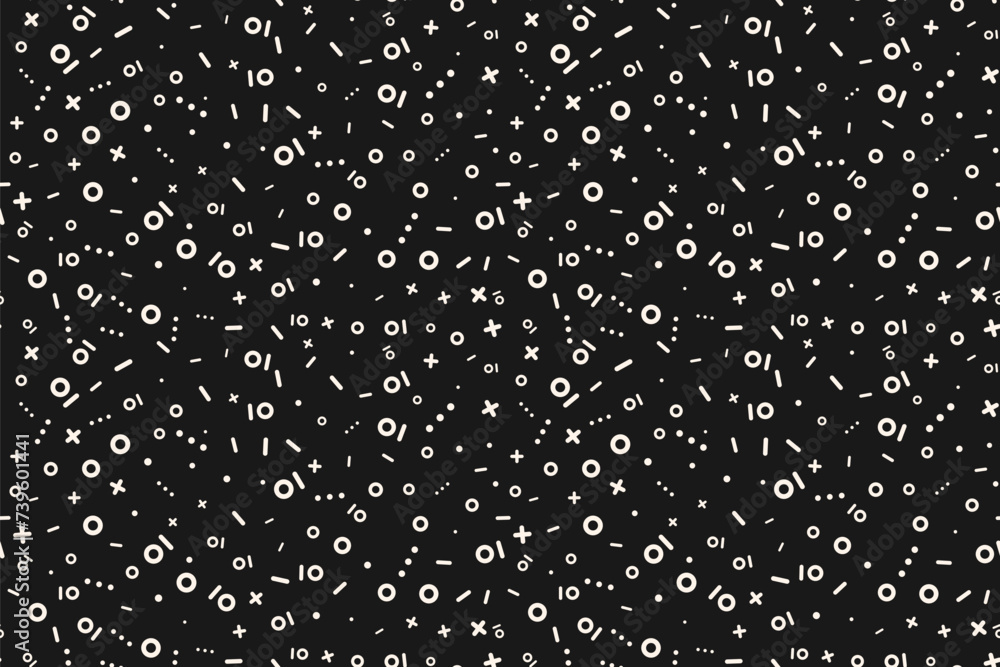 Vector minimalist seamless pattern in hipster memphis style. Simple funky black and white texture. Stylish minimalist background with small abstract geometric shapes. Repeated design for decor, print Vector minimalist seamless pattern in hipster memphis style. Simple funky black and white texture. Stylish minimalist background with small abstract geometric shapes. Repeated design for decor, print