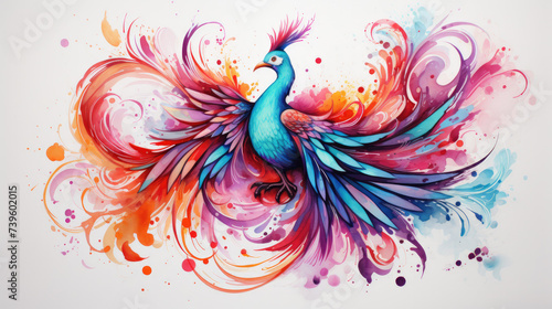 Illustration of a colorful phoenix on a white background