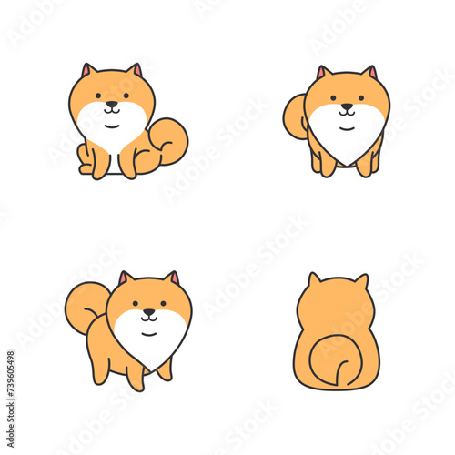 Cute pomeranian icons set. Vector illustration in cartoon style.