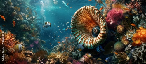 Vibrant underwater world: Majestic fish exploring colorful coral reef habitat photo
