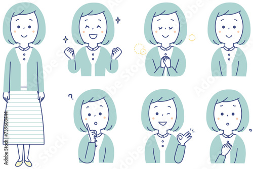 いろいろな表情の若い女性のセット1