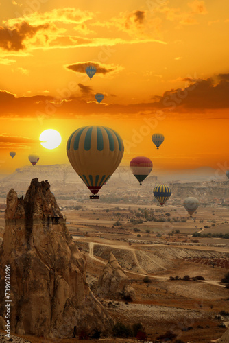 Flying hot air balloons in Cappadocia. Nevsehir,Turkey
