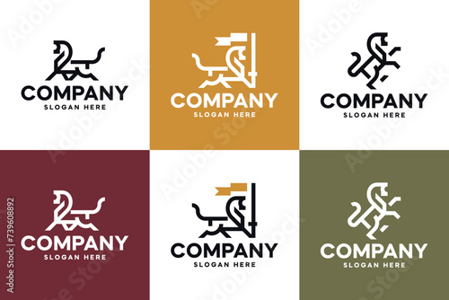 set of minimalist lion , king,power , logo design template.