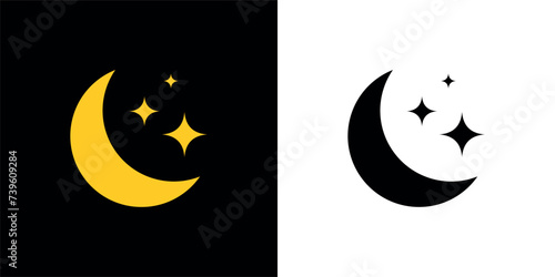 Set of moon or crescent icons. Moon phases, symbol of space and night. Earth satellite with different sun illumination.
