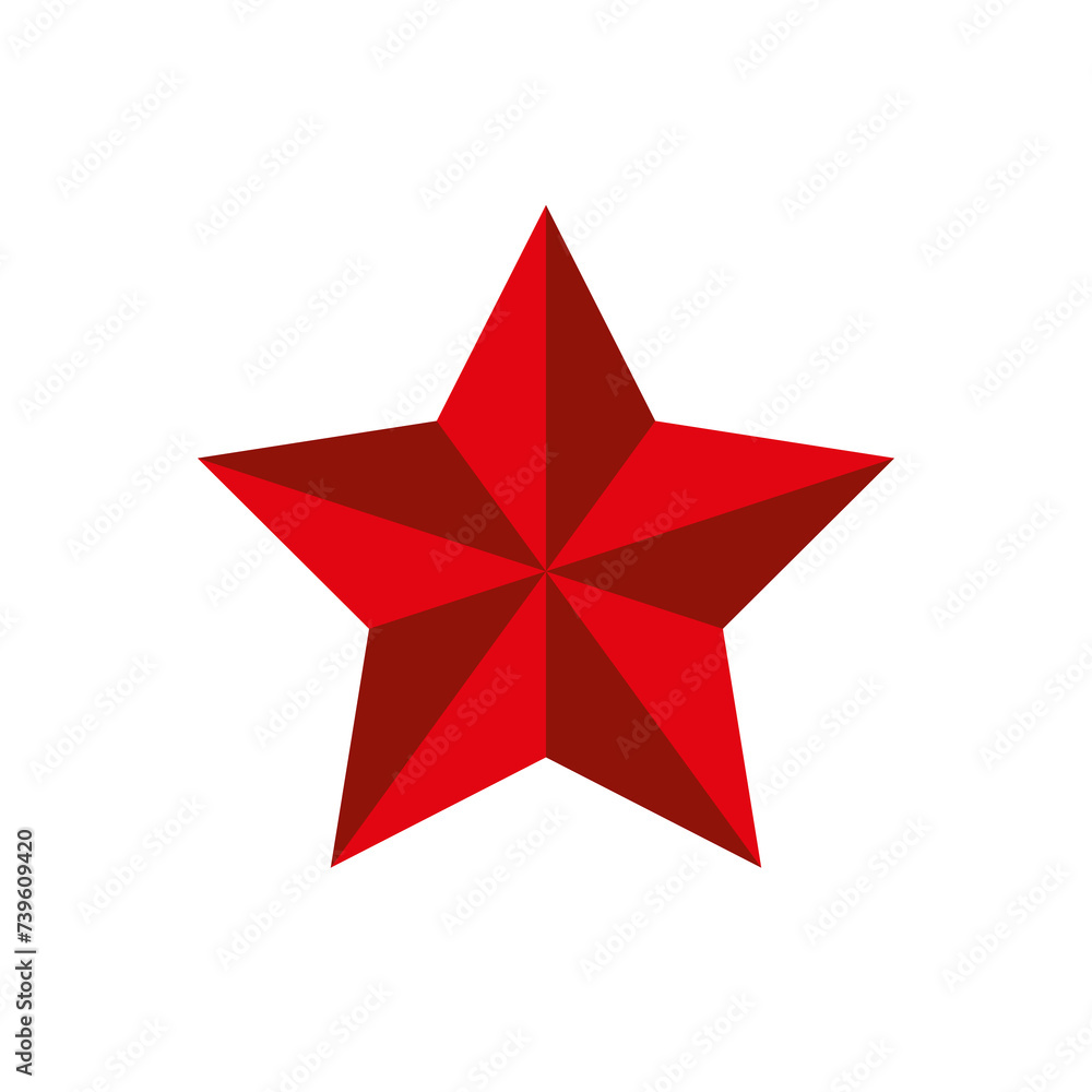 Red star icon. Symbol of the Red Army, military rank on shoulder straps or police. Heraldic sign, five-pointed three-dimensional star. Red star icon. Symbol of the Red Army, military rank on shoulder straps or police. Heraldic sign, five-pointed three-dimensional star.