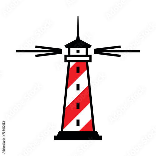 Lighthouse illustration. Navigational landmark for a ship. Coastal lighthouse, symbol of the sea or ocean.