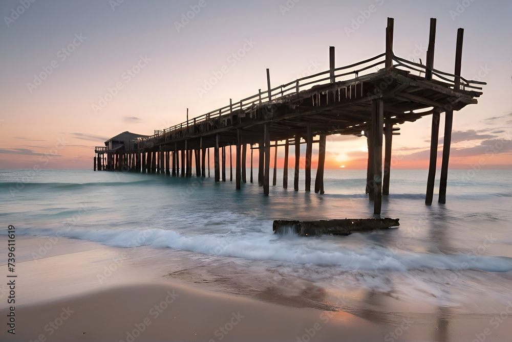 Old abandoned pier at the beach