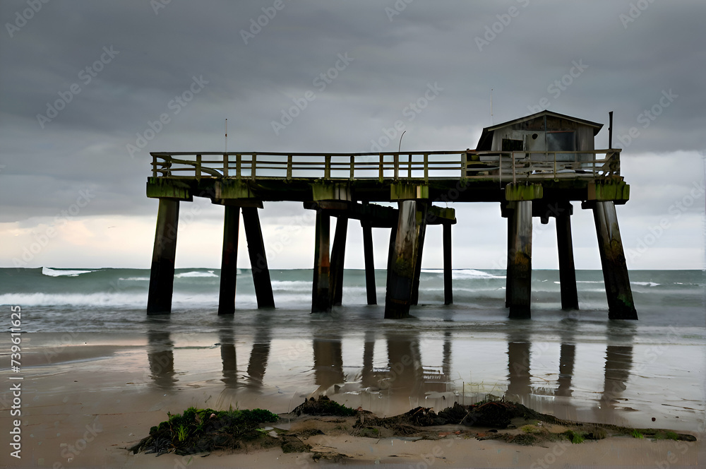 Fototapeta premium Old abandoned pier at the beach