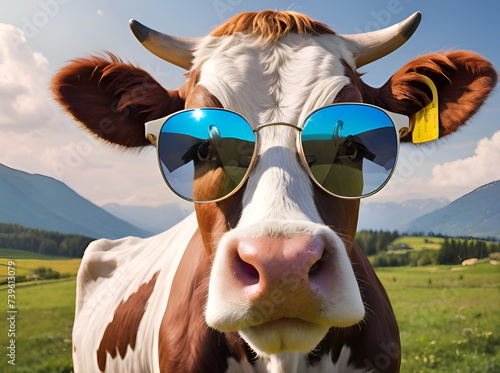 Funny cow portrait with sunglasses