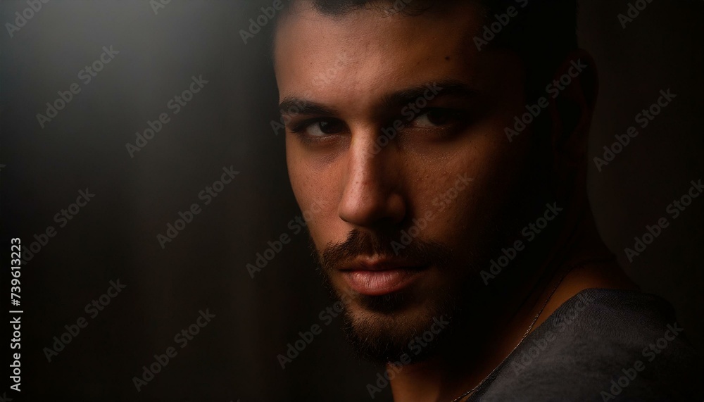 Moody portrait close-up of a attractive young man Moody portrait close-up of a attractive young man