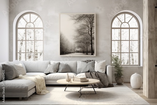 Modern Elegance: Arched Window Stucco Wall Decor & Grey Wall Art Posters