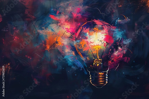 Creative visualization of a brainstorming session with a colorful idea bulb symbolizing innovation and bright ideas photo