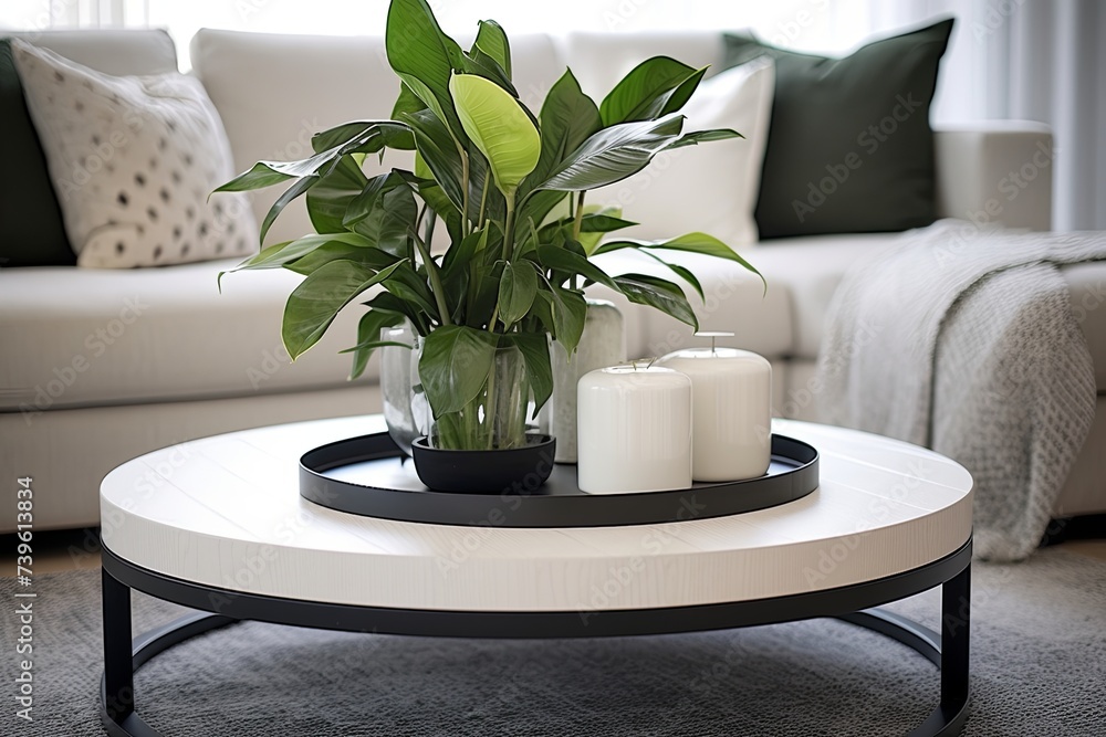 Black Coffee Table Decorations: Modern Living Room with White Sofa and Green Plants __ Black Coffee Table Decorations: Modern Living Room with White Sofa and Green Plants __