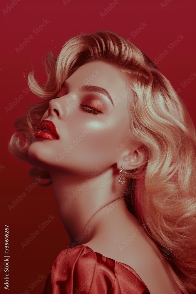 Glamour Blonde Woman With Red Lipstick. Generative AI Glamour Blonde Woman With Red Lipstick. Generative AI