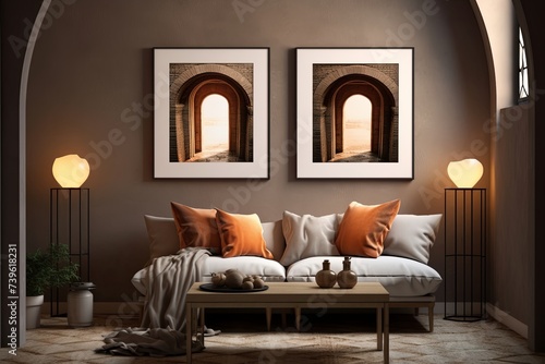 Mediterranean Grey Wall Art Poster  Enchanting Arched Doorways in Warm Colors