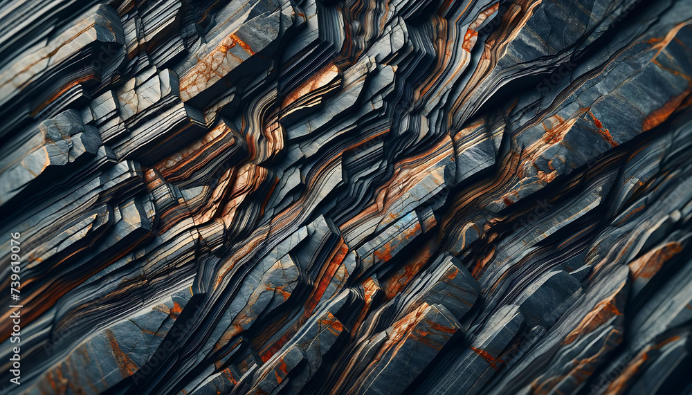 Dynamic Striated Rock Formation Detail with Rich Textural Contrasts - obrazy, fototapety, plakaty 