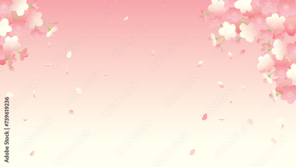 満開の桜のベクターイラスト（16：9背景用）