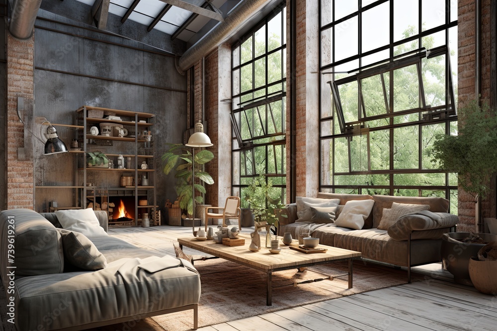 Sunlit Lounge: Natural Light Maximizing Home Designs with Industrial Charm and Factory Windows
