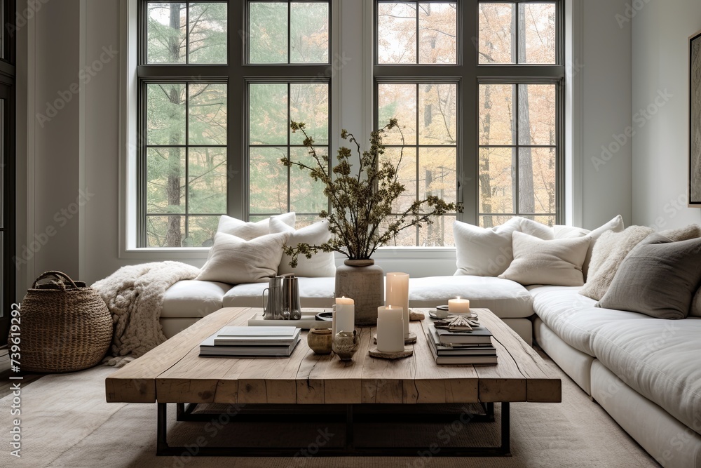 Natural Light Room: Inspiring Square Coffee Table Ideas in a Serene Ambiance with Large Windows Natural Light Room: Inspiring Square Coffee Table Ideas in a Serene Ambiance with Large Windows