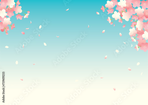 青空に花びらが舞う桜の背景用ベクターイラスト © inoueibuki