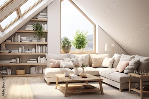 Maximizing Natural Light: Scandinavian Living Room with White Sofa and Wooden Coffee Table