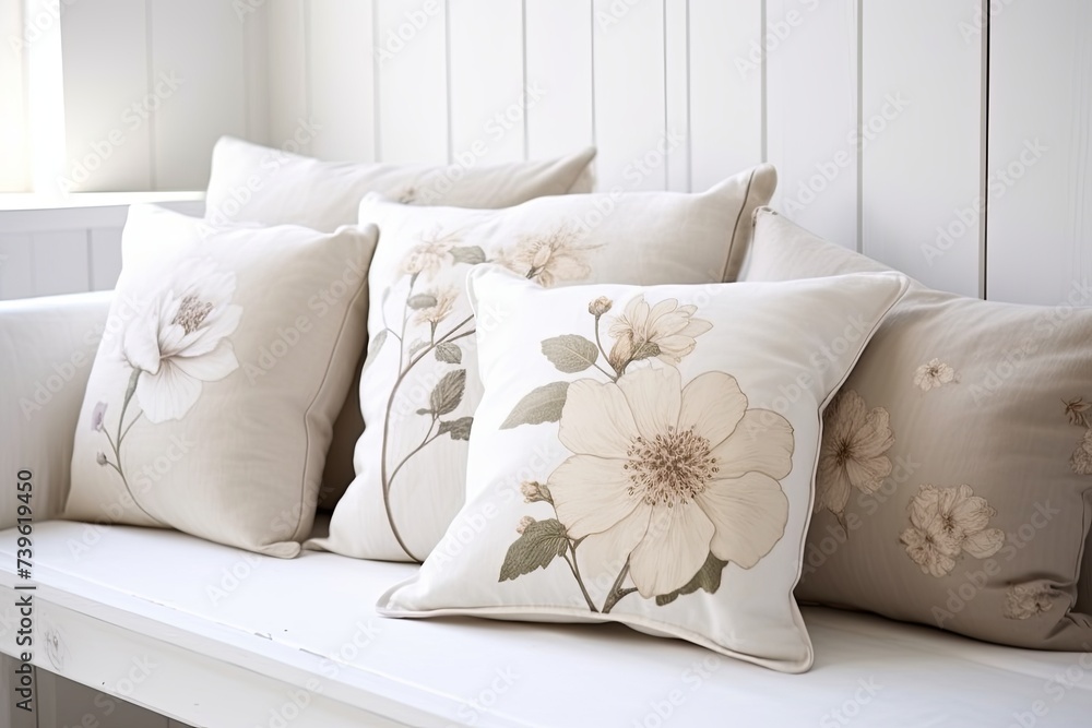 Obraz premium Nordic Floral Cushion Harmony in White Living Space