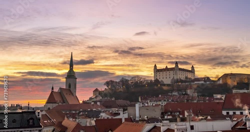 Wallpaper Mural Time lapse of Bratislava city from above. Sunset over downtown and Bratislava hrad. Torontodigital.ca