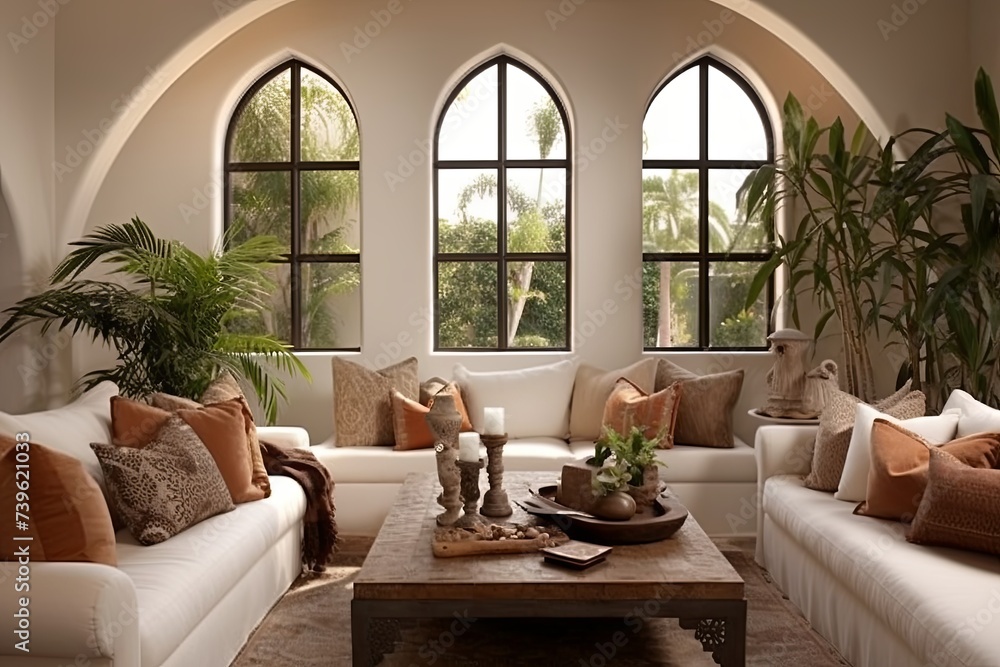 Square Coffee Table Inspirations: Mediterranean Charm with Arch Windows and Terracotta Touches