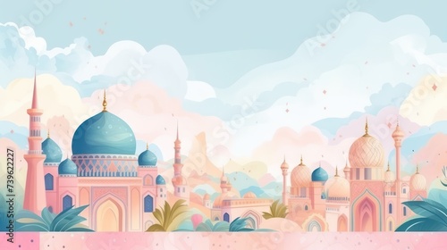 	
Dome mosque islam ramadan illustration, islamic prayer month of Ramadan and eid al fitr, moslem ornament decoration greeting card copy space text background template.	
 photo