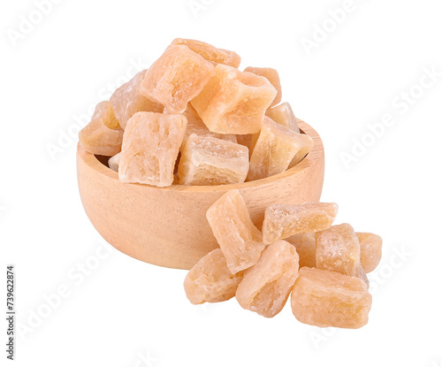 Dried Ginger Cubes in bowl on transparent png