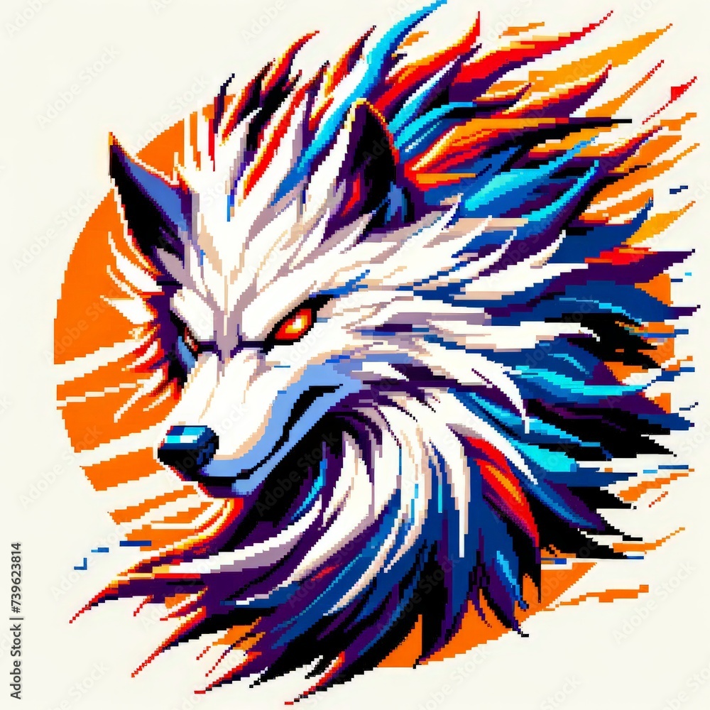 Pixel art of a wolf with a beige background, in the style of early 90s ...