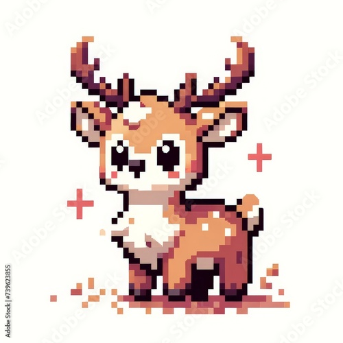 Pixel art of a reindeer with a white background  in the style of early 90s video game console  cute 8 bit animal illustration
