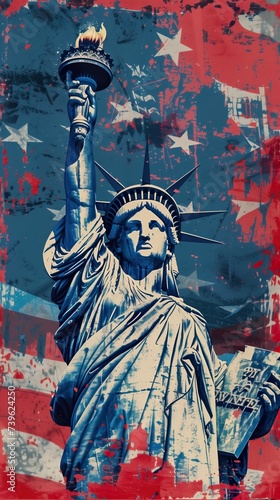 American statue of liberty background vertical collage