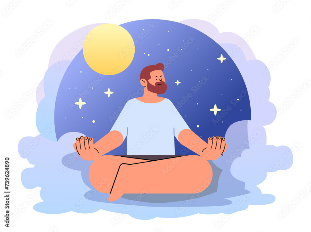 depressed man sitting lotus pose sad guy suffering from psychological diseases anxiety mental health awareness month concept