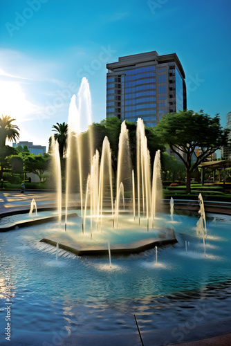 Mesmerizing Display of the FZ Fountains against City Skyline: Blend of Urban Life and Nature