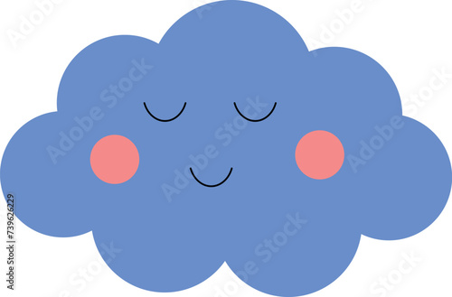 Vector illustration with a blue smiling cloud on a transparent background.