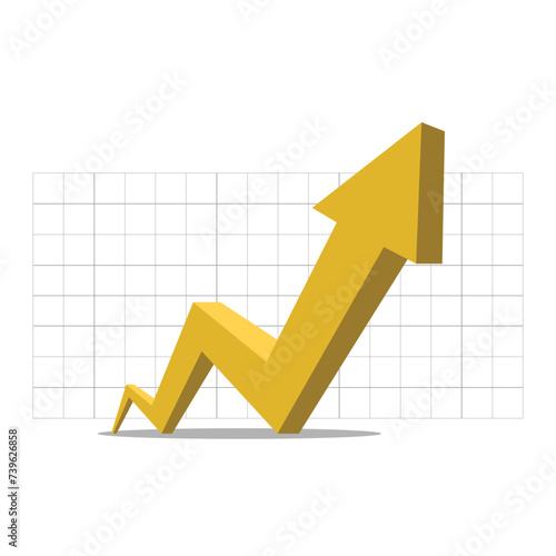yellow 3D arrow going up graph vector illustration represents business profit economic boom financial grow