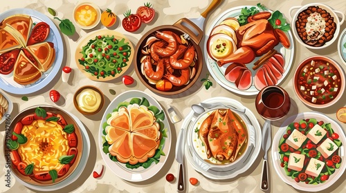 Wallpaper Mural Various food dishes on table Torontodigital.ca