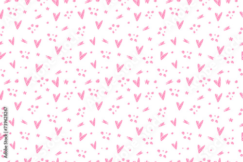 Seamless pattern with cute adorable little doodle pink hearts 