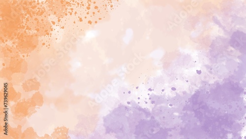 Watercolor brushstroke background with gradient of orange and purple, creating a dynamic and vibrant composition