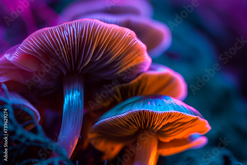 Magic mushrooms. Backdrop with selective focus and copy space