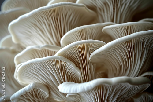 Mycelium with mushrooms, bottom view. Background with selective focus and copy space