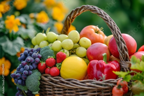 Harvest in a basket. Background with selective focus and copy space