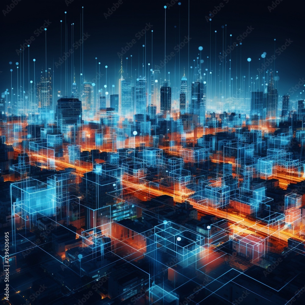 Fototapeta premium color grids over miniature cityscape