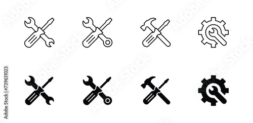 Tools icon set. Repair icon, Wrench, screwdriver and gear icon vector