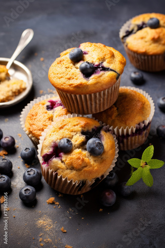 Blueberry muffins with banana and oats, vegan blueberry muffins on the table