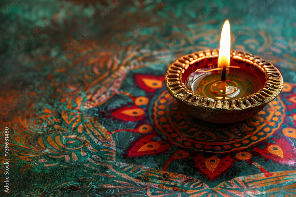 Diwali indian ornament candles with copy space Diwali indian ornament candles with copy space