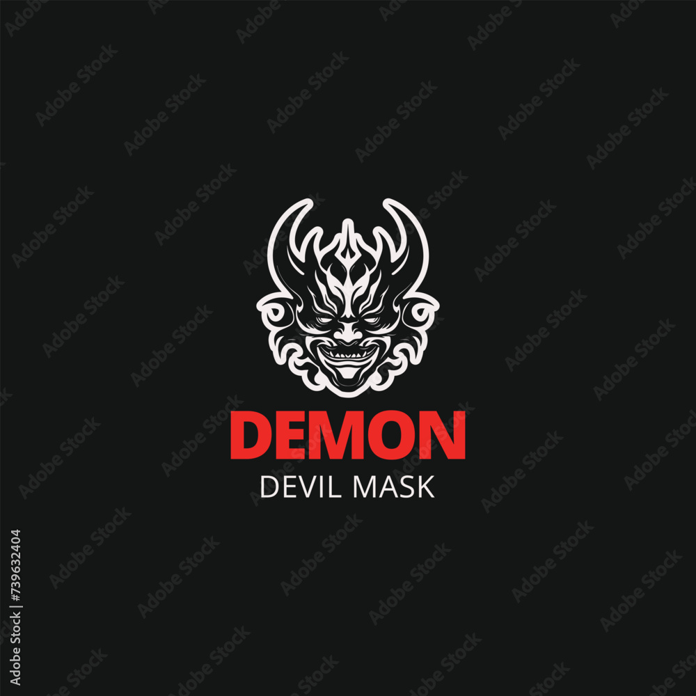 red oni mask vector illustration,Japanese demon evil mask , mascot logo illustration