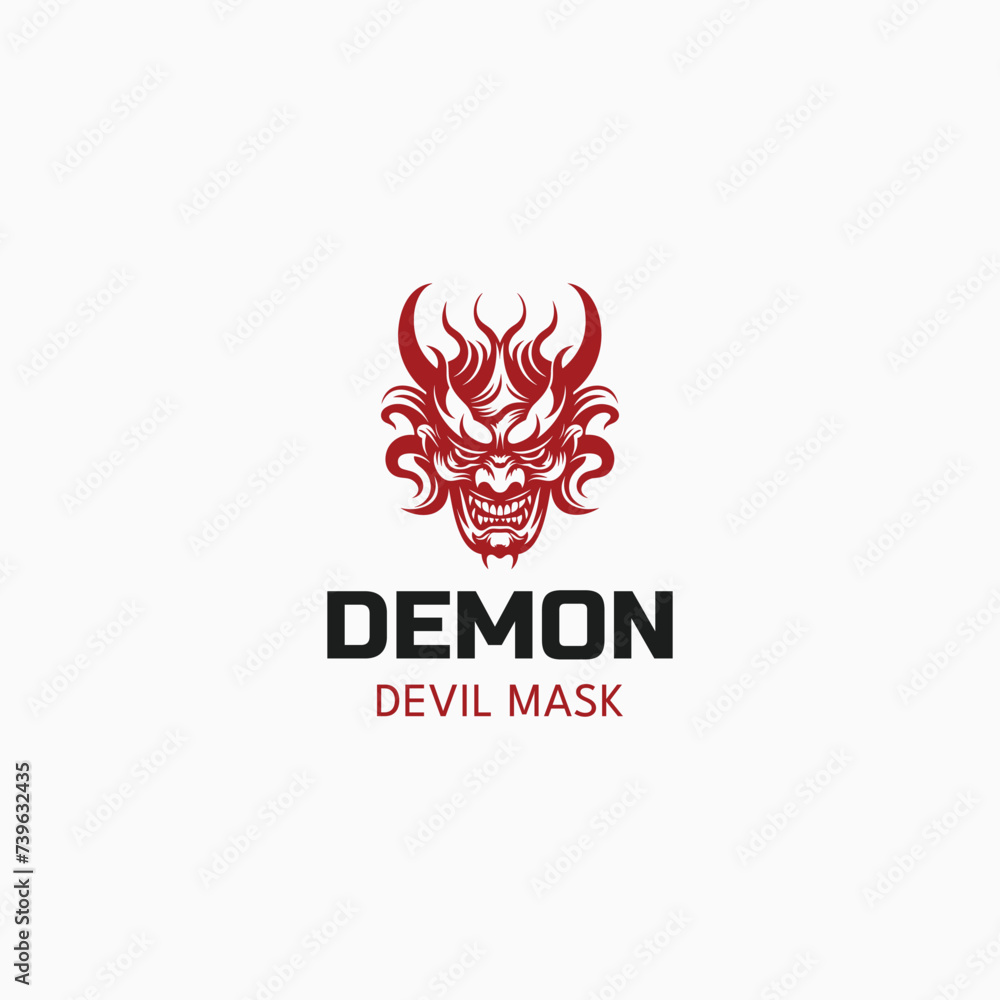 red oni mask vector illustration,Japanese demon evil mask , mascot logo illustration