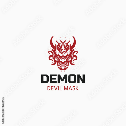 Obraz na płótnie red oni mask vector illustration,Japanese demon evil mask , mascot logo illustration w salonie
